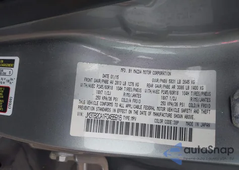 2015 Mazda Cx-9 Touring из США, поврежденный, VIN JM3TB2CA1F0455916